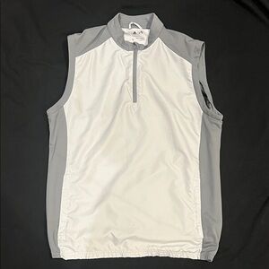 White and Gray Sleeveless Zip-Up Top